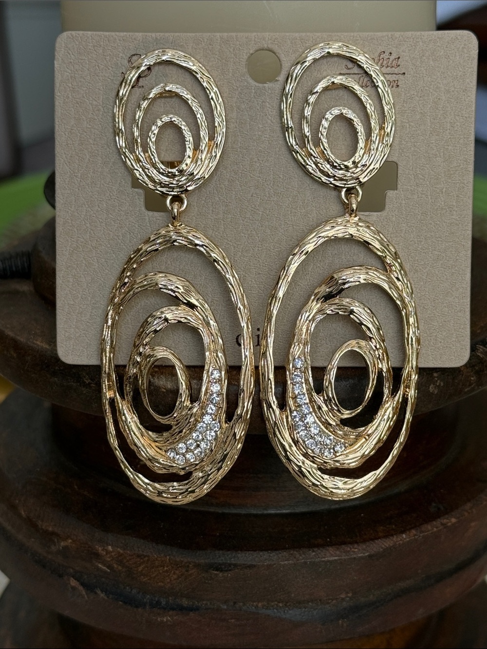 Gold Multi-Loop Drop Clip-aon Earrings with Crystal Accents